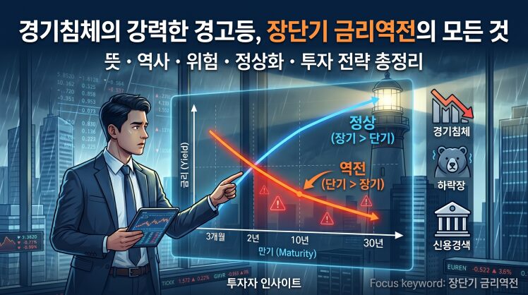 장단기 금리역전 10년물 2년물 차이 그래프 또는 장단기 금리역전 FRED 데이터